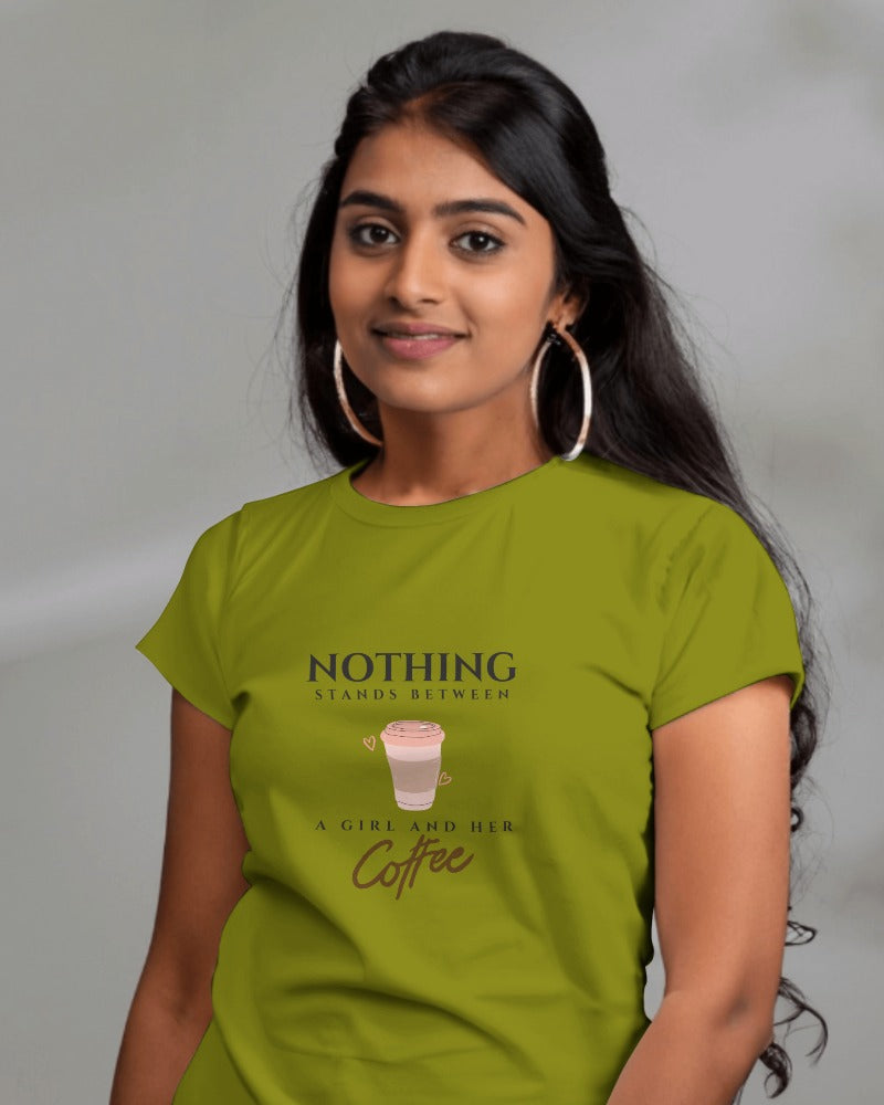 A Girl and A Coffee | 100% Combed Cotton Round Neck T-Shirt